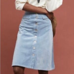 Anthropology Blue Corderoy A line button skirt size 10